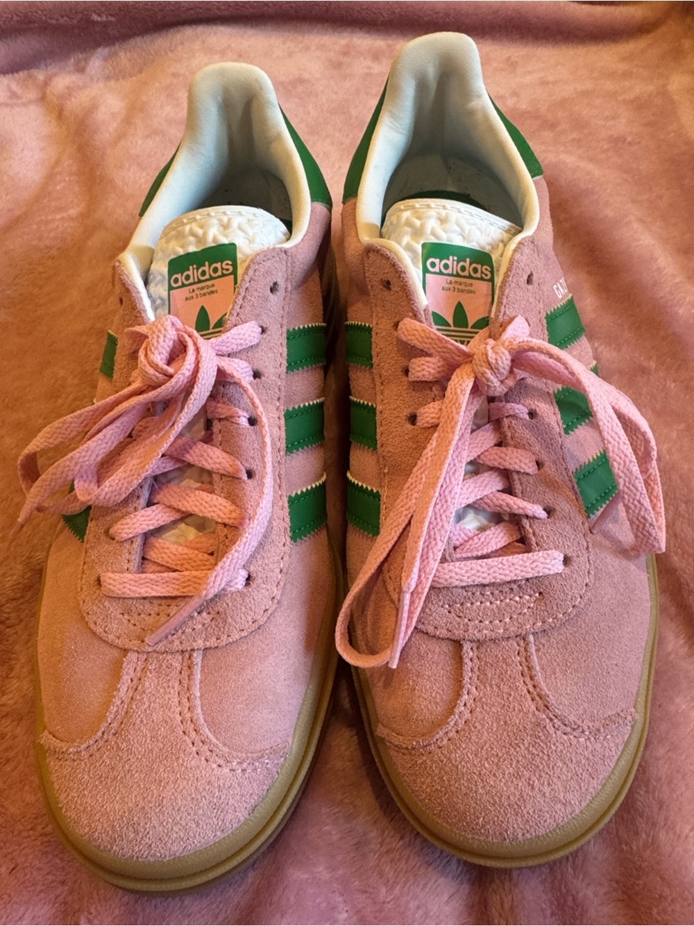 adidas Pink Suede Sneakers with Green Stripes